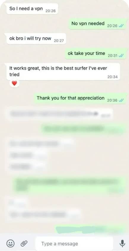 WhatsApp conversation showing getting started